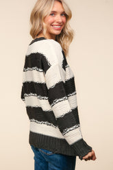 Striped Contrast Distressed Sweater Haptics